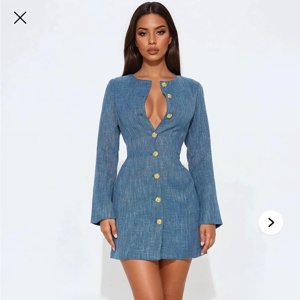 Stylish Blue Button-Up Dress
